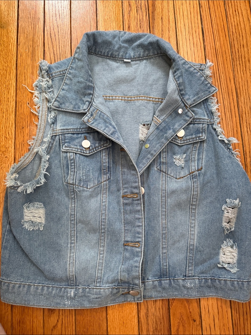 Amazon Light Blue Distressed Denim Crop Vest